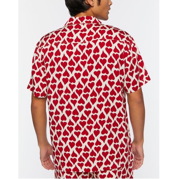 MENS HEART PRINT VALENTINES SHORT SLEEVE SHIRT - Picture 4 of 8